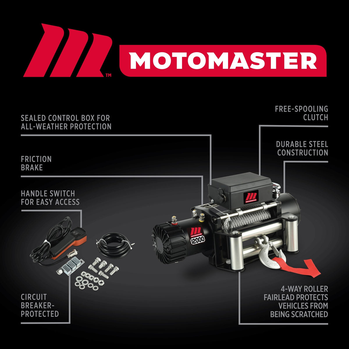 MotoMaster Winch with Steel Rope, 12000-lb