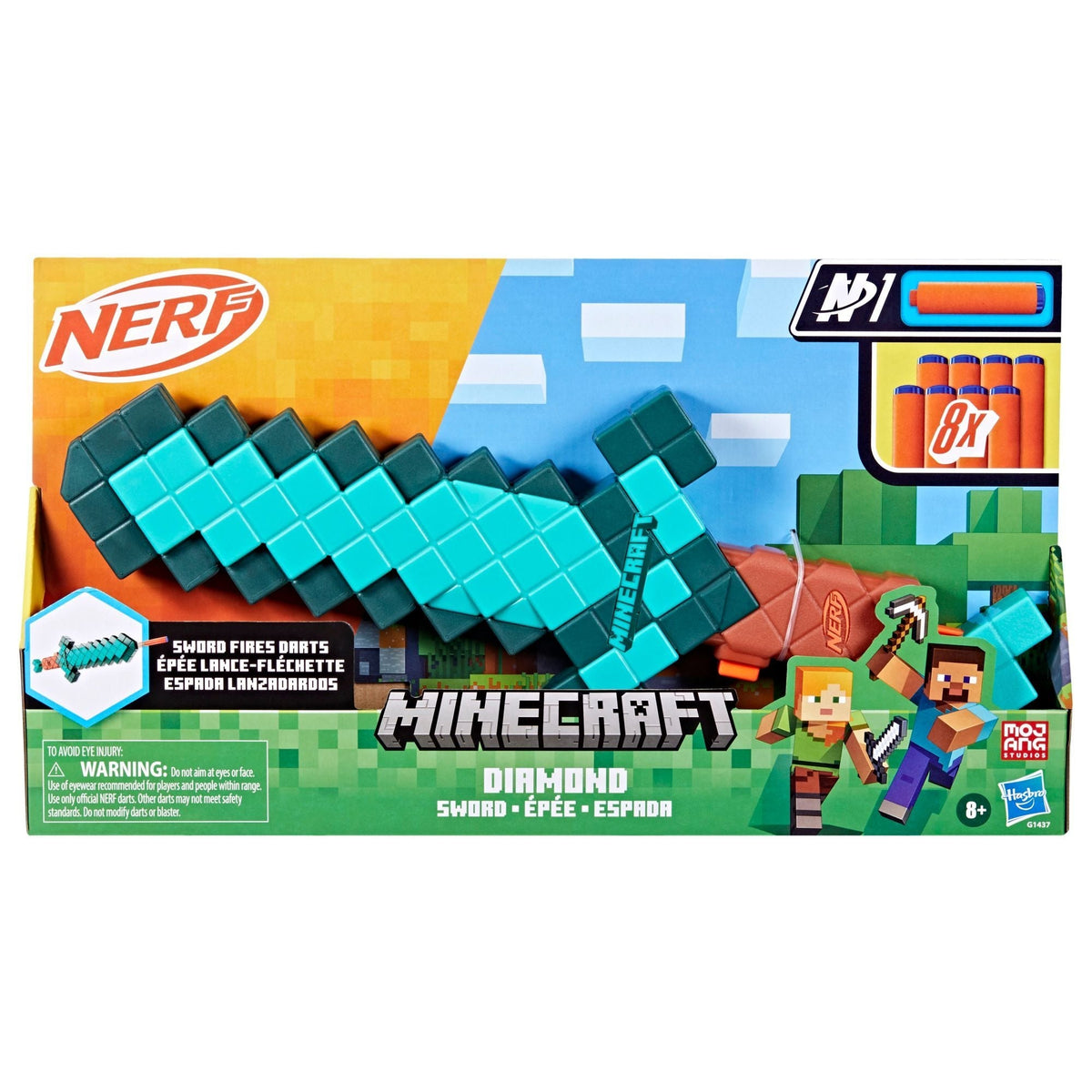 NERF Minecraft Diamond Sword Dart Blaster with 8 N1 Darts