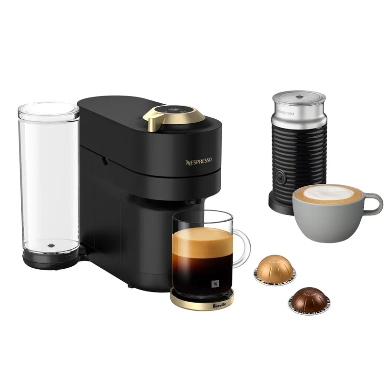Nespresso Vertuo Pop+ Deluxe Coffee and Espresso Machine by Breville with Aeroccino with $25 Nespresso Coffee Credit, Matte Black and Gold C6