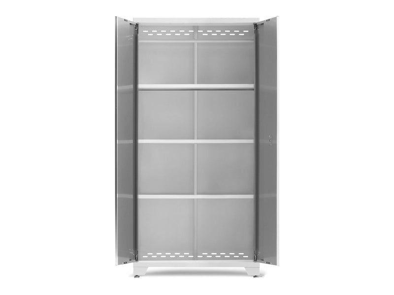 NewAge Bold Series Lockable 24-Gauge Steel RTA Storage Locker with 3 Shelves, Platinum/White, 36-in M3
