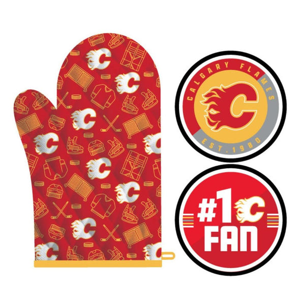 NHL Calgary Flames Kitchen Oven Mitt Pot Holder Set, 2-pc A8