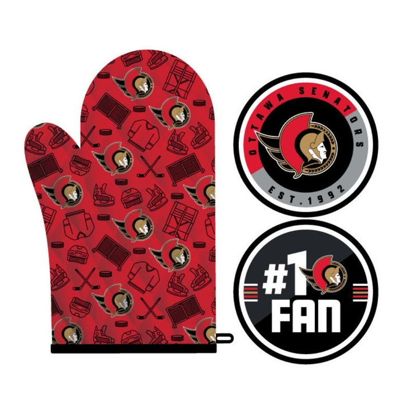 NHL Ottawa Senators Kitchen Oven Mitt Pot Holder Set, 2-pc K3