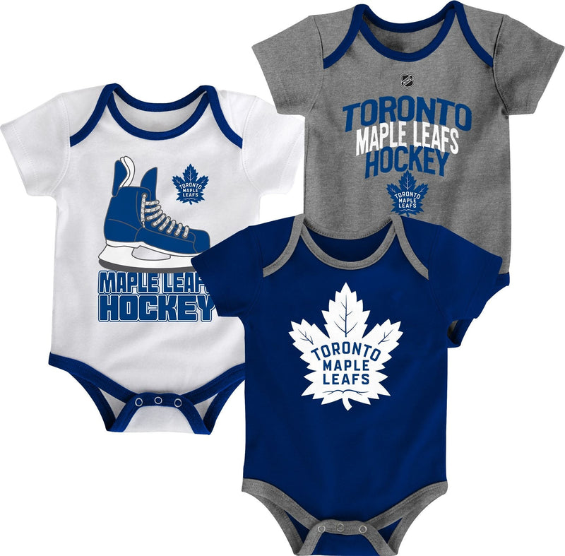 NHL Toronto Maple Leafs Infant/Baby Bodysuit Onesie, Blue/White/Grey, 3-pk S6