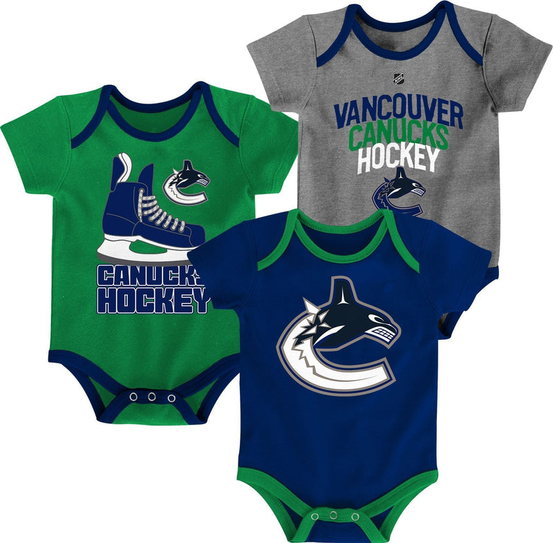 NHL Vancouver Canucks Infant/Baby Bodysuit Onesie, Blue/Green/Grey, 3-pk T9