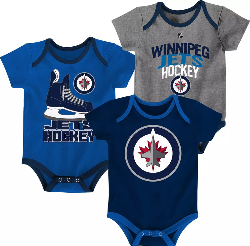 NHL Winnipeg Jets Infant/Baby Bodysuit Onesie, Blue/Grey/Navy Blue, 3-pk N2