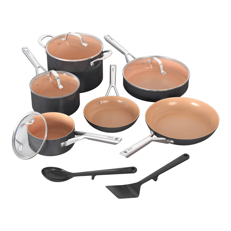 Ninja Extended Life Essential Ceramic Cookware Set, 12-pc, Dark Grey Q4