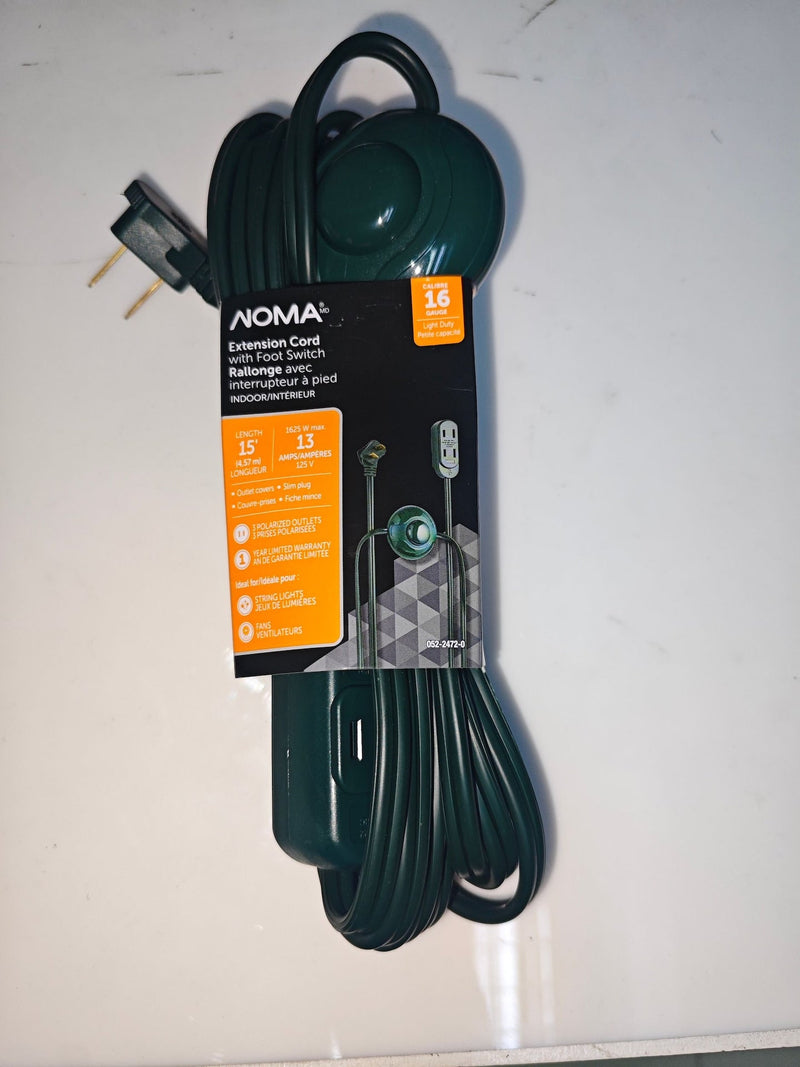 NOMA 14-ft 7-in 16/2 Indoor Extension Cord, ON/OFF Foot Switch, Green D4