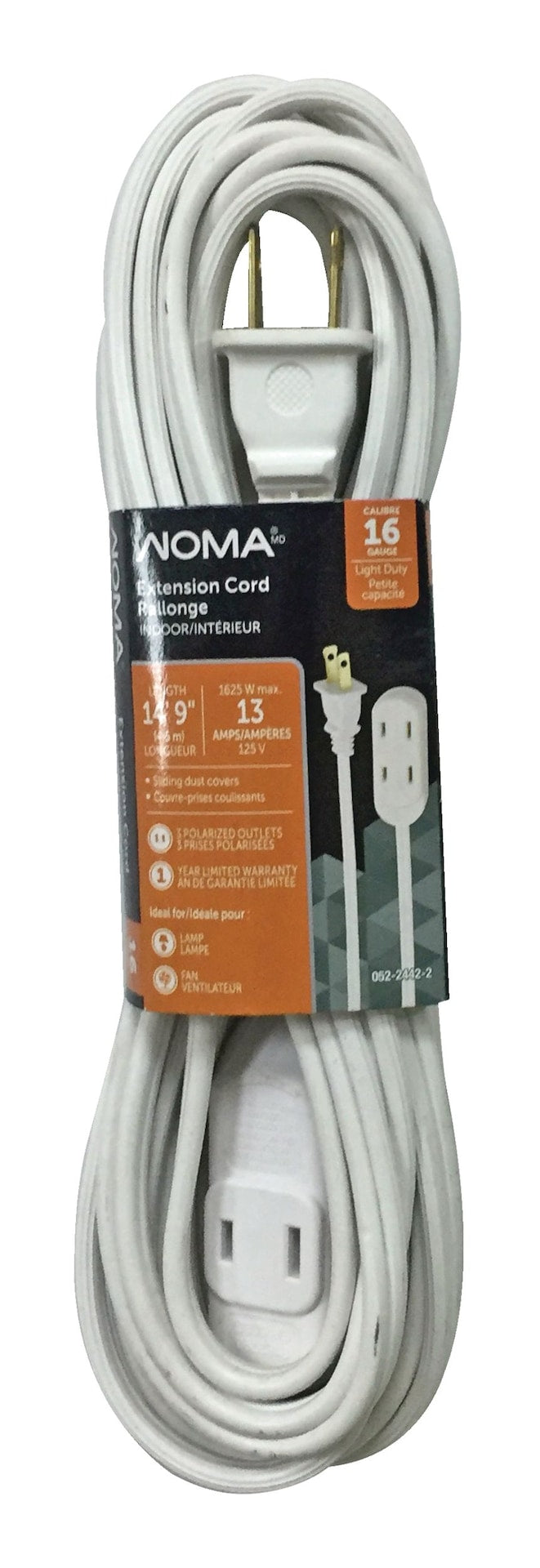 NOMA 14-ft 9-in 16/2 Indoor Extension Cord, Light-Duty, 3 Outlets, White Q7