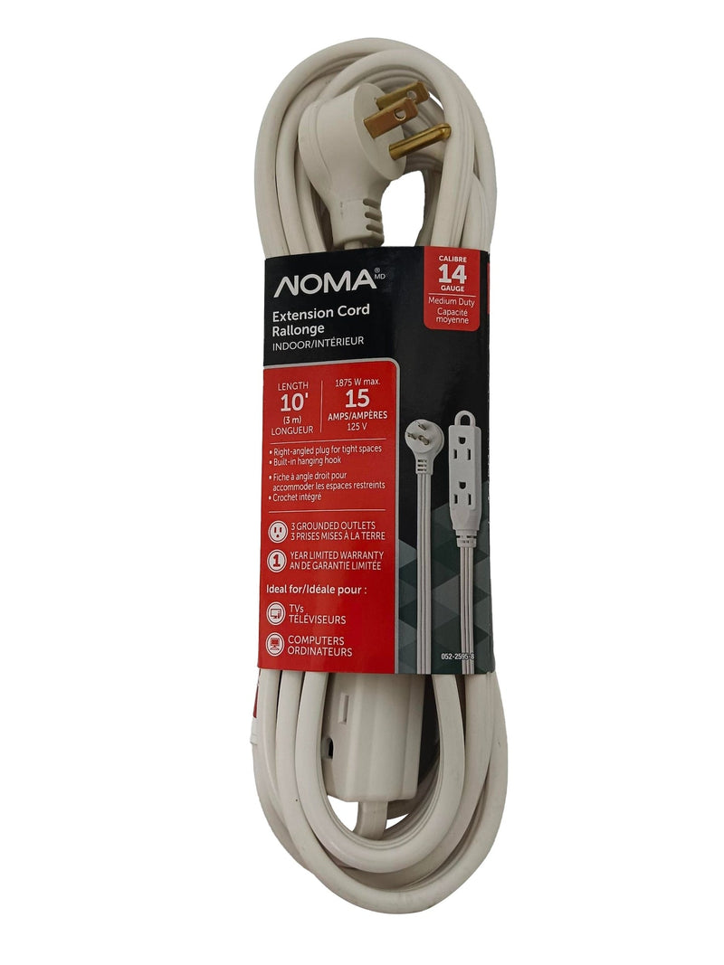 NOMA 14/3 Indoor Extension Cord with Right Angle Plug, 3 Grounded Outlets, White O5