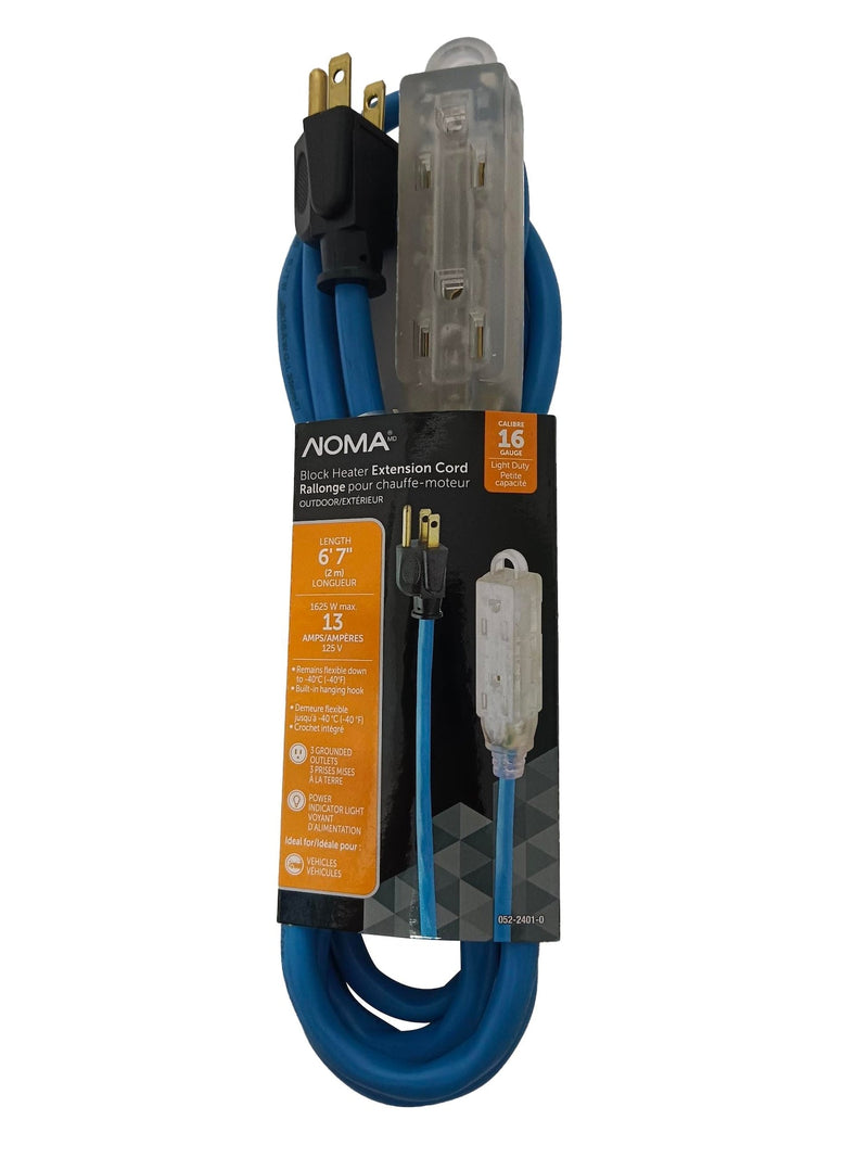NOMA 16/3 13 Amp All-Weather Block Heater Cord with Lighted End, Blue Z4