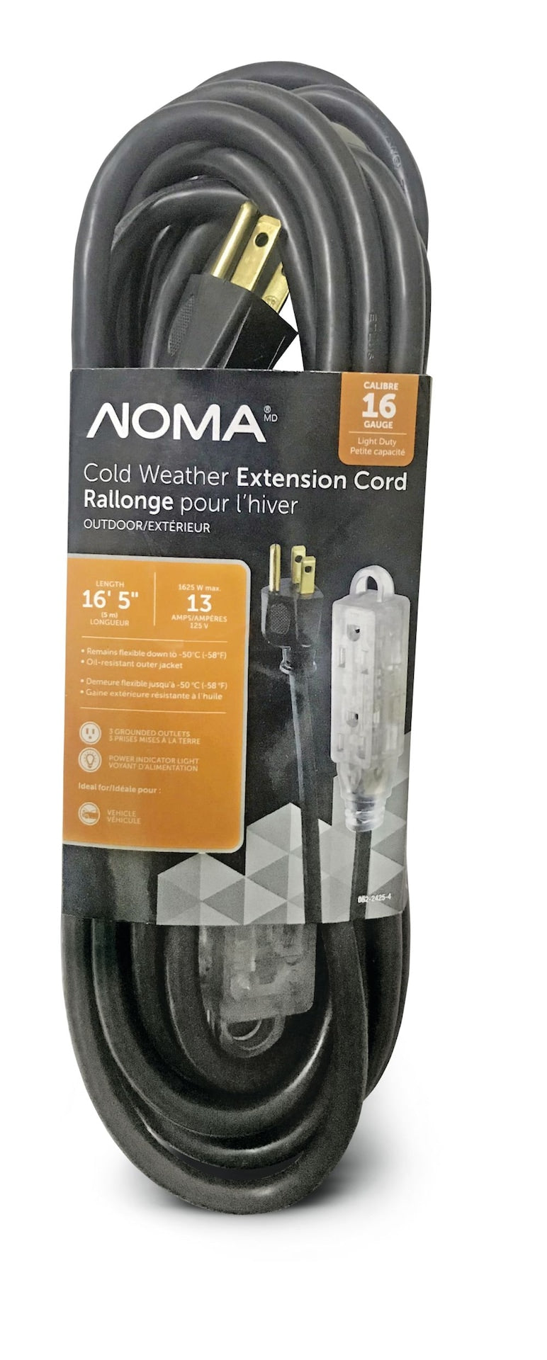 NOMA 16/3 Extreme Cold Weather Outdoor Extension Cord with Lighted End, Flexible, Black P4