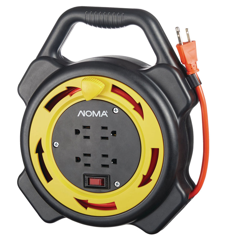 NOMA 25-ft 16/3 Extension Cord with Storage Reel, 4 Grounded Outlets and Circuit Breaker H5