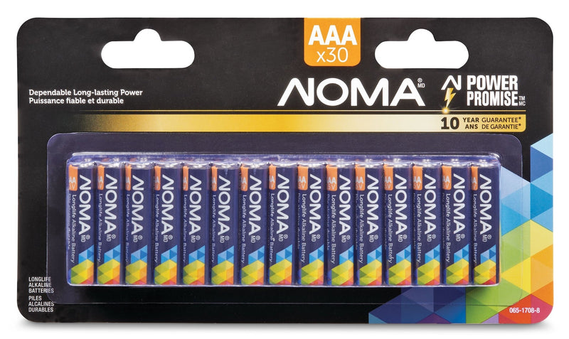 NOMA 30-pk AAA Alkaline Batteries, Long Lasting, All Purpose V7