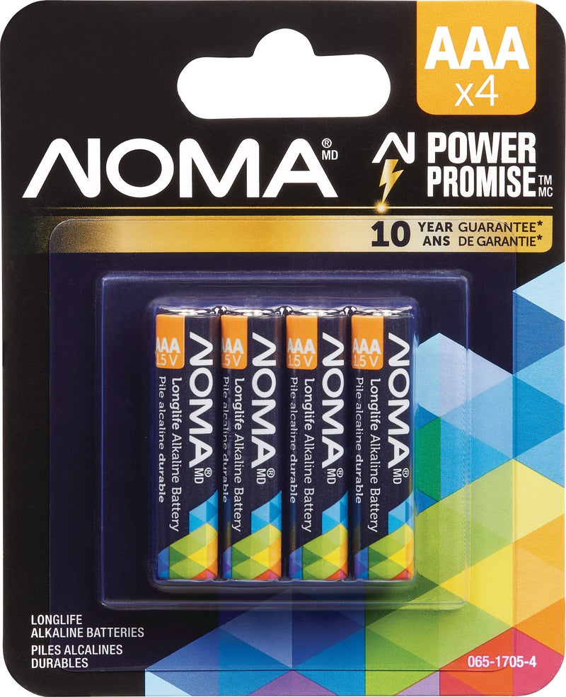 NOMA 4-pk AAA Alkaline Batteries, Long Lasting, All Purpose W8
