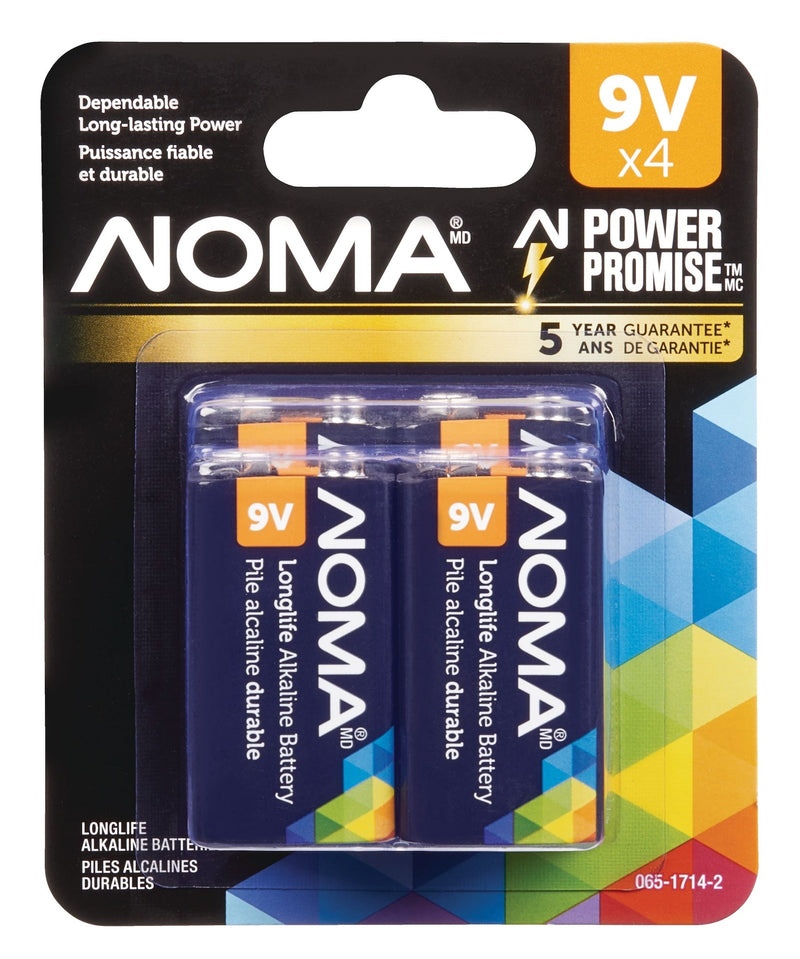 NOMA 9V/9 Volt Alkaline Batteries, All Purpose, Long Lasting, 4-pk H3