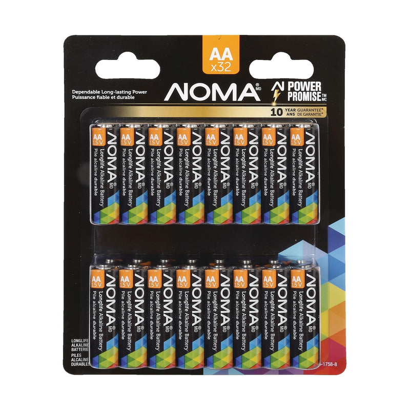 NOMA AA Alkaline Batteries, Long Lasting, All Purpose, 32-pk D8
