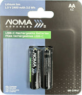 NOMA Advanced 2400 mAh USB C-Type Rechargeable Li-Ion Batteries, 2-pk
