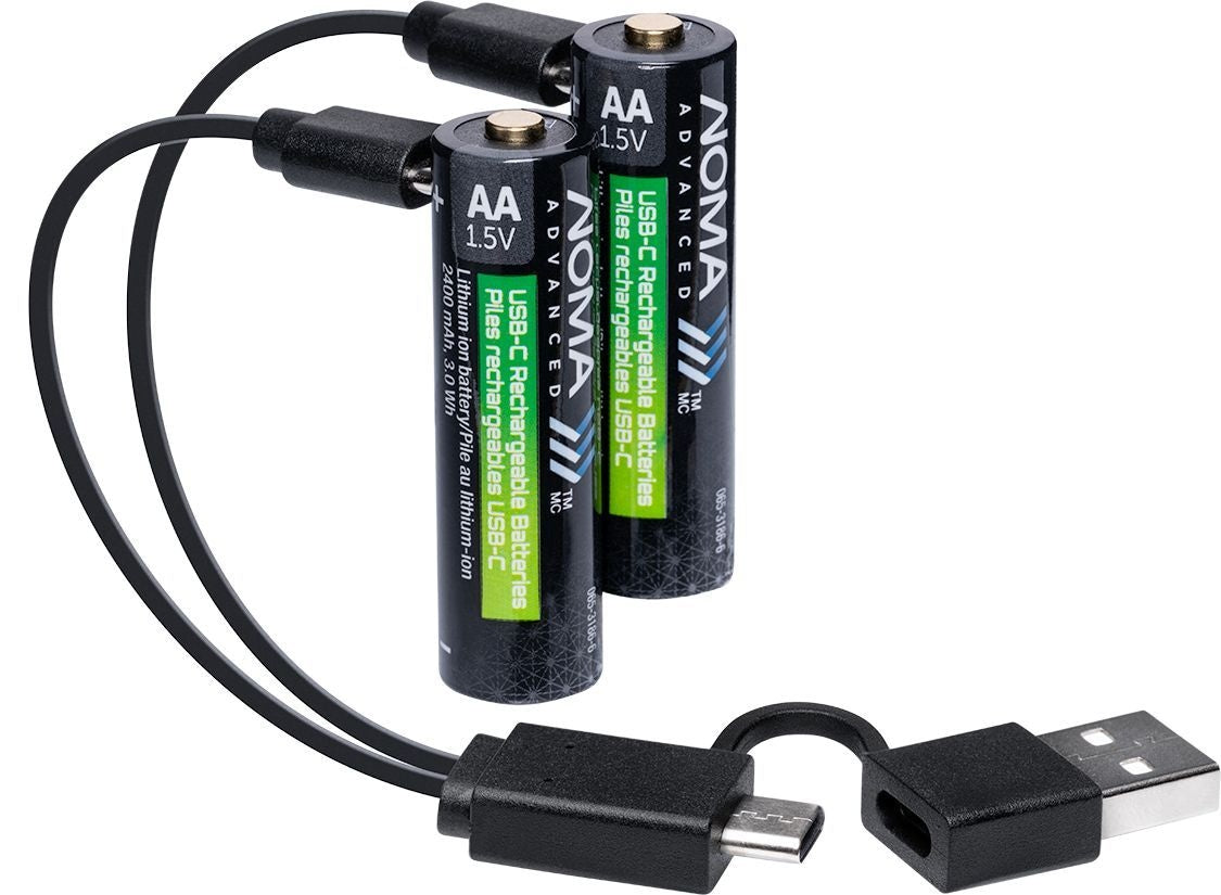 NOMA Advanced 2400 mAh USB C-Type Rechargeable Li-Ion Batteries, 2-pk