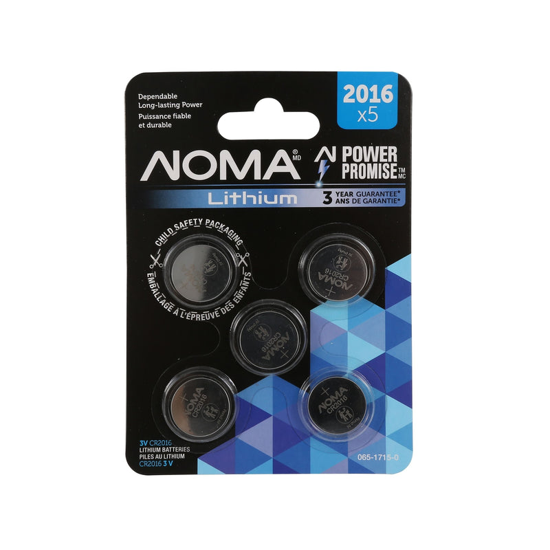 NOMA CR2016 3V / 3 Volt Lithium Coin Cell Batteries, Long Lasting, 5-pk H2