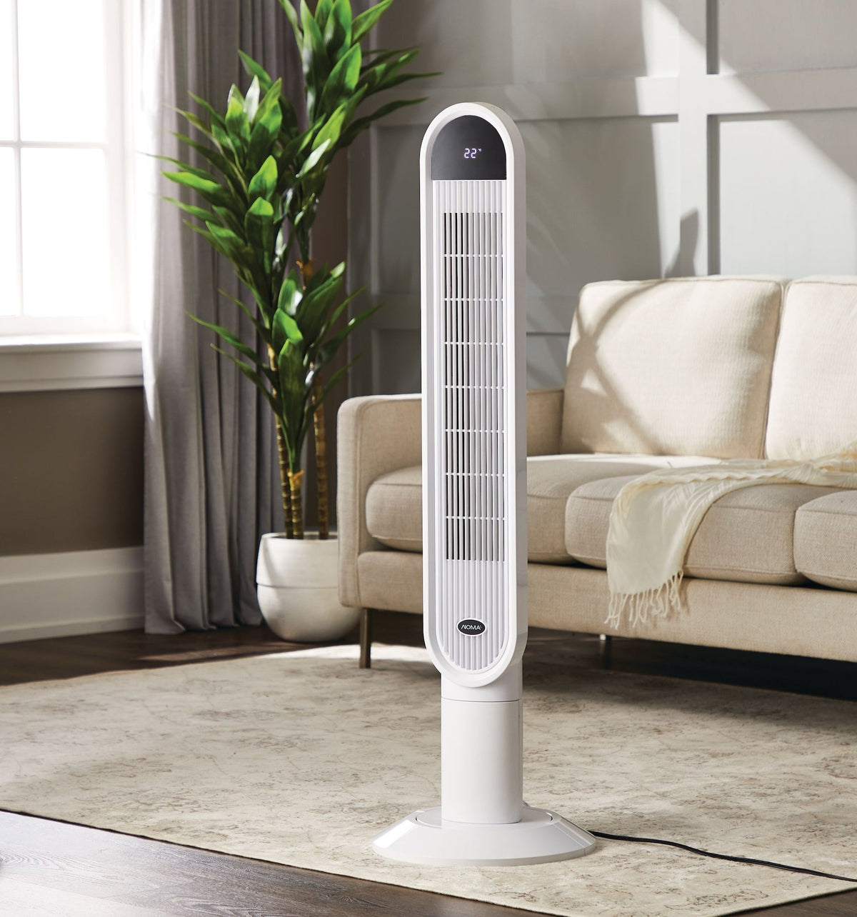 NOMA Oscillating Tower Fan, Remote Control, 3-Speed, White, 45-in