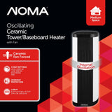 NOMA Oscillating Tower/Baseboard Heater withRemote Control & Thermostat, 1500W, White