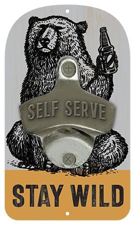 Open Road Brands Rustic Die Cut "Stay Wild" MDF Decor Bottle Opener, Wood/Metal, Grey Y3