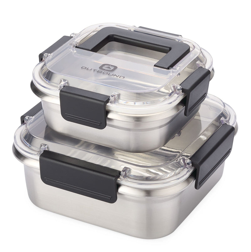 Outbound Leakproof Stainless Steel Food Storage Container with Lid, Clear/Black, 2-pk S3