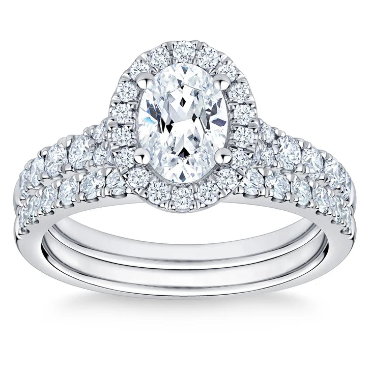 Oval Cut and Round Brilliant Diamond Halo Wedding Set (1.85 ctw) N7