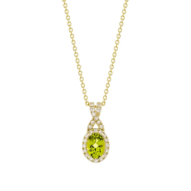 Oval Cut Peridot and Diamond Pendant (0.19 ctw) F9