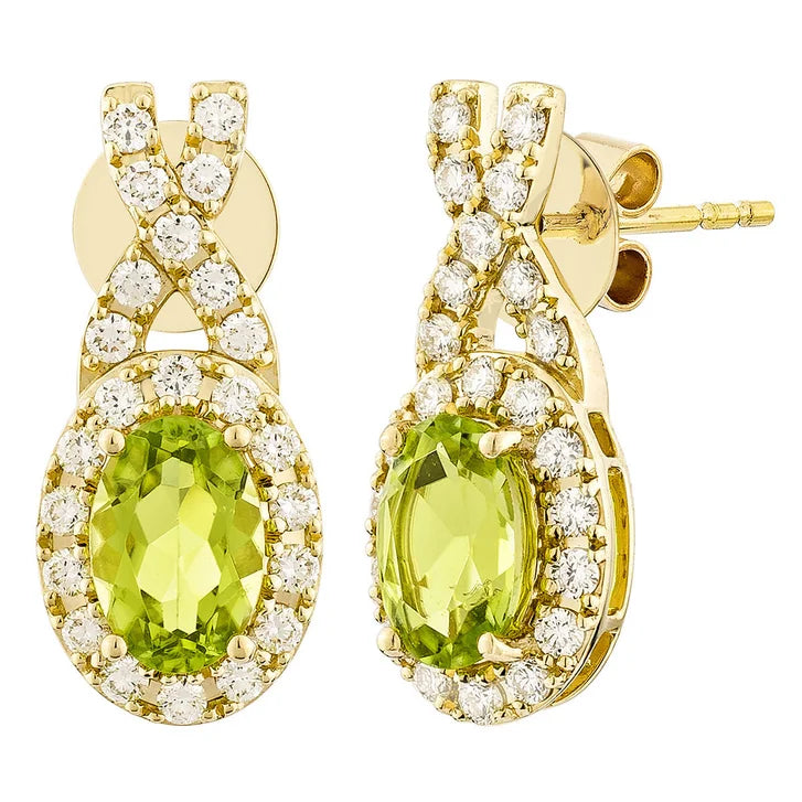 Oval Shaped Peridot and Diamond Earrings (0.30 ctw) S9
