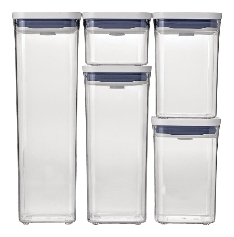 OXO POP Starter Plastic Food Storage Container Set, Various Sizes, White, with Lid, 5 Count K2