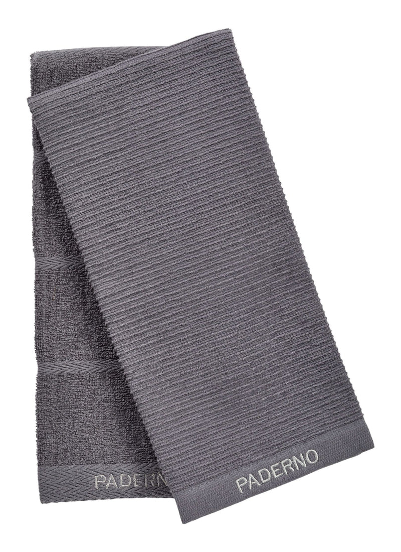 PADERNO All-Purpose Ribbed Cotton Terry Kitchen Towels, Charcoal, 2-pk L5