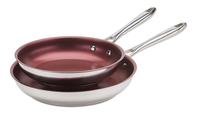PADERNO Canadian Signature Stainless Steel Non-Stick Frying Pan, Dishwasher & Oven Safe, Burgundy, 24cm & 28cm, 2-pk W3