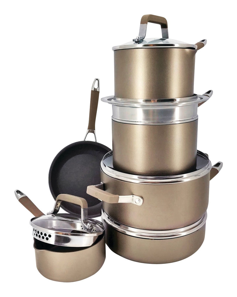 PADERNO Classic Cookware Set, Non-Stick, PFOA-Free, Oven Safe, Champagne Bronze, 12-pc D8