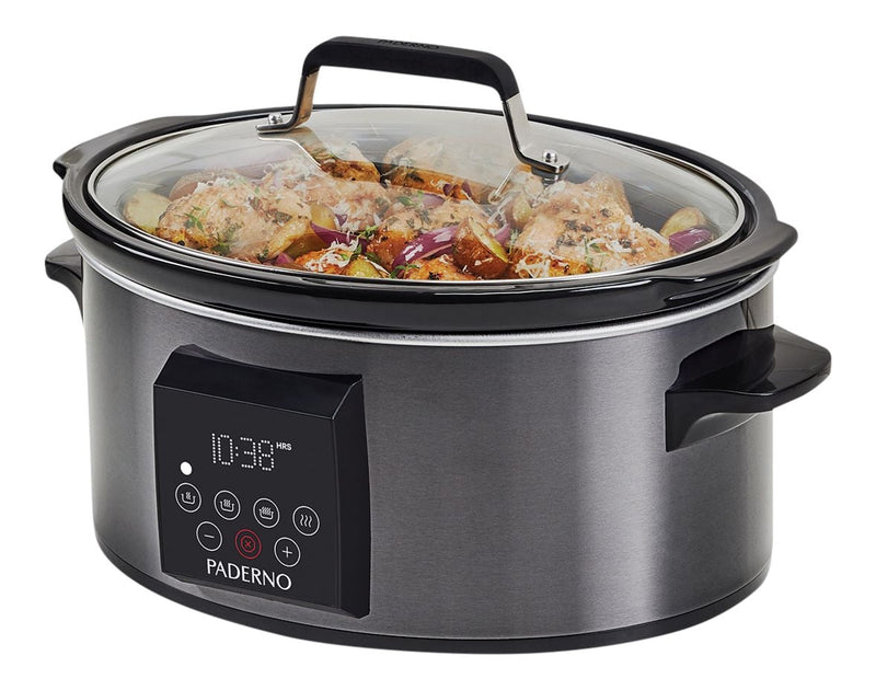 PADERNO Digital Programmable Slow Cooker, Black Stainless Steel, 6qt H2