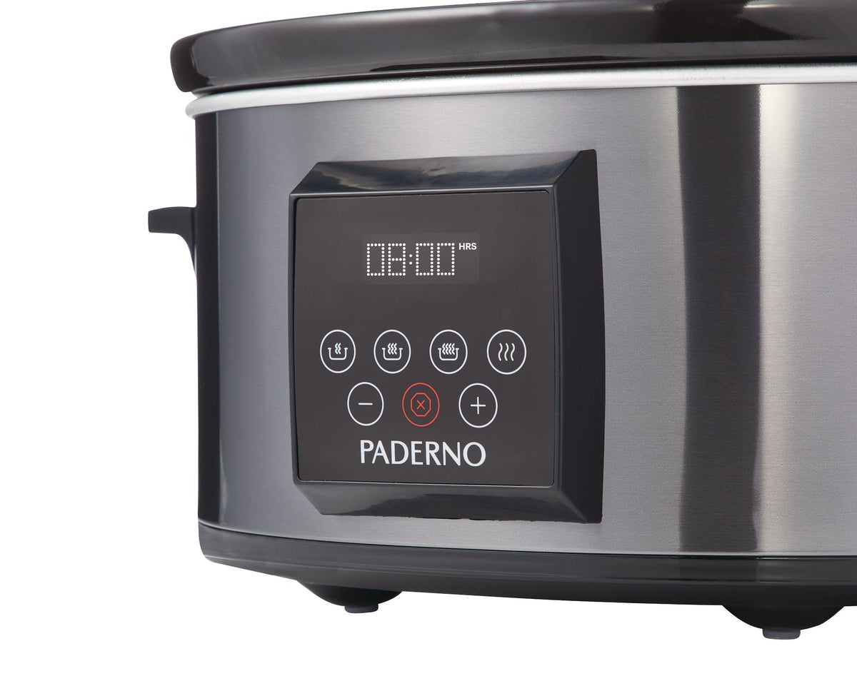 PADERNO Digital Programmable Slow Cooker, Black Stainless Steel, 6qt
