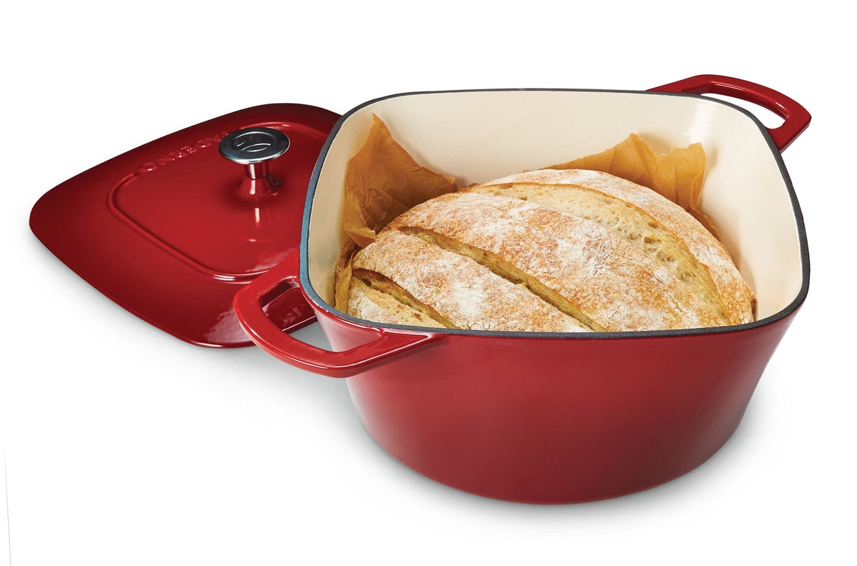 PADERNO Dutch Oven, Durable Cast Iron, Oven Safe, Red, 6.5qt