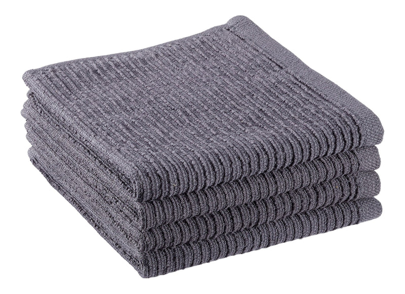 PADERNO Ribbed Cotton Terry Square Dish Cloths, Charcoal, 4-pk N8