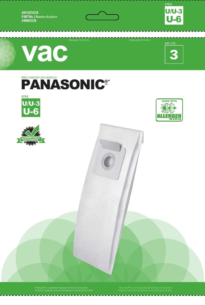 Panasonic U/U3 Replacement Allergen Vacuum Cleaner Bags, 3-pk X1
