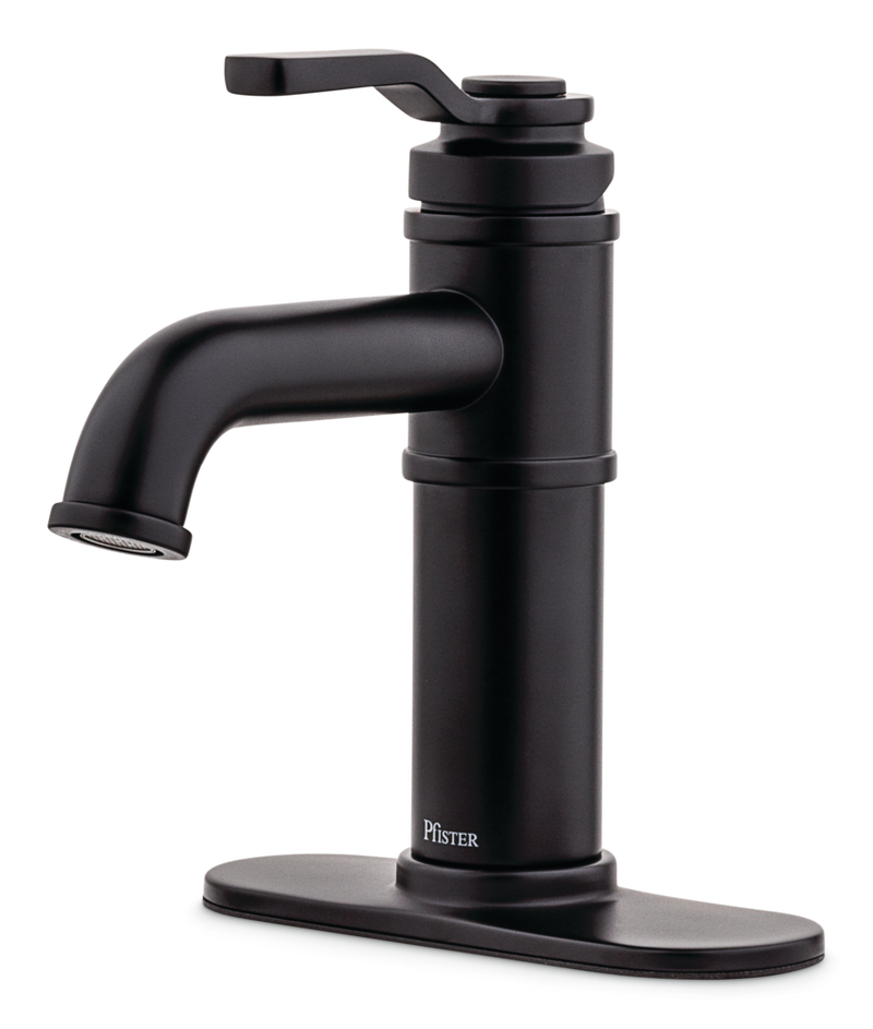 Pfister Breckenridge Single Handle High Arc Bathroom Sink Faucet, Push & Seal Drain, WaterSense Certified, Black I2