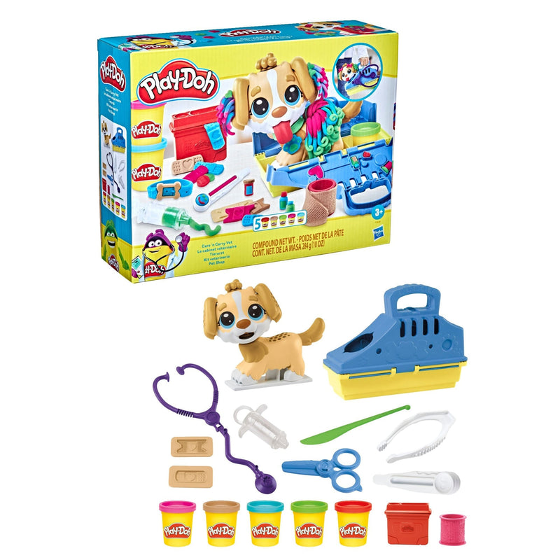 Play-Doh Care N' Carry Vet Playset, With Compound Cans, Non-Toxic, 10 oz, 5-pc, Ages 3+ Y6