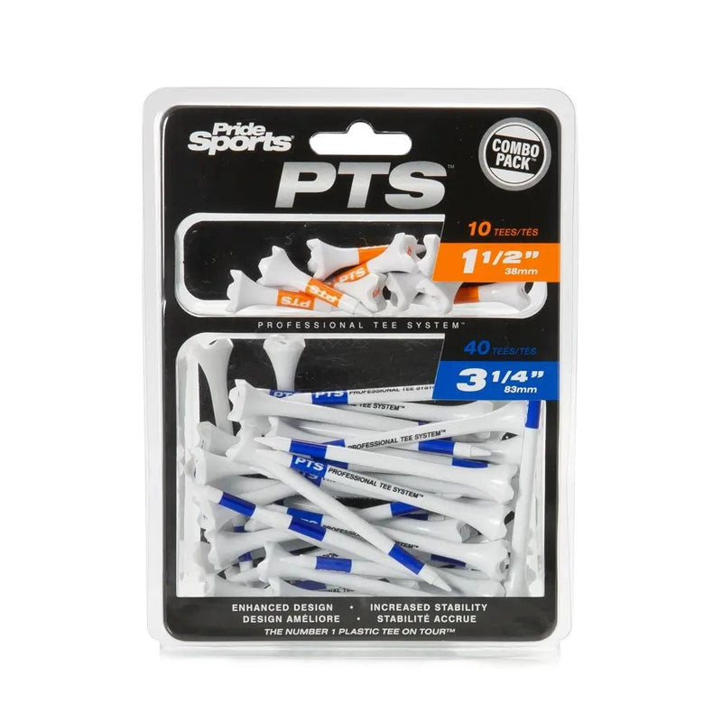 Pride Evolution Plastic Golf Tee Combo Pack, Assorted Sizes, 40-pk, White, 1-1/2-in & 3-1/4-in C0