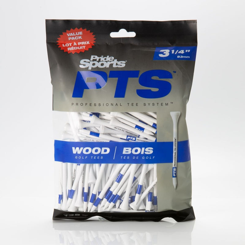 Pride Professional Tee System ProLength Plus Wood Golf Tee, 3-1/4-in Blue on White, 135-pk G4