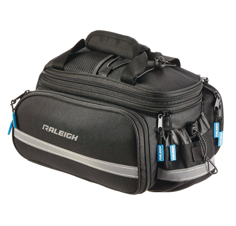 Raleigh Expandable Rack Top Bike Bag withRemovable Carry Strap & Reflective Strip, Black E3