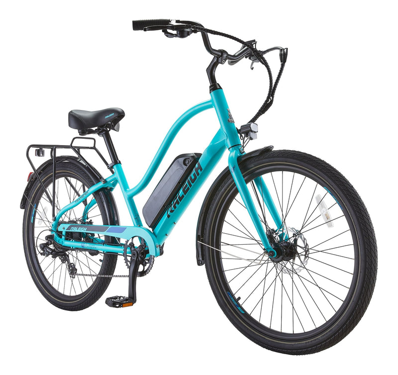 Raleigh Oceania Lightweight Electric Bicycle with Front & Rear Lights, 26-in Wheel, Blue Y2