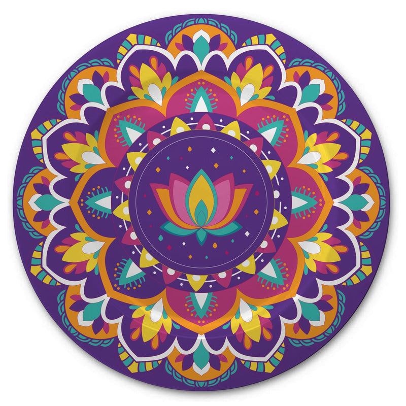 Rangoli Patterned Plastic Reusable Serving Platter, Multi-Coloured, 13.5-in, for Diwali H0
