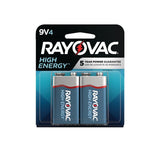 Rayovac HIGH ENERGY 9V/9 Volt Alkaline Batteries, Long Lasting, All Purpose, 4-pk