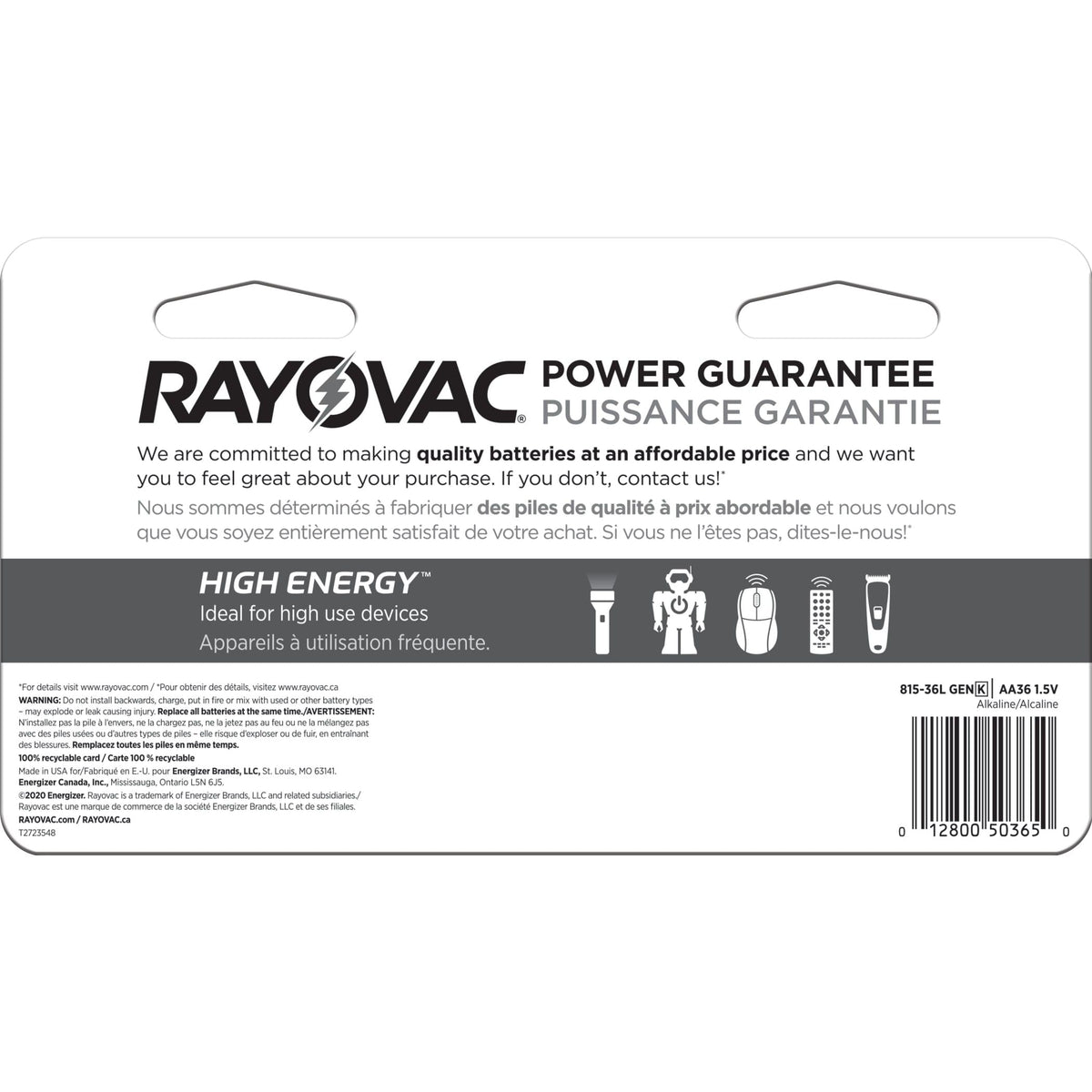 Rayovac HIGH ENERGY AA Alkaline Batteries, Long Lasting, All Purpose, 36-Pk