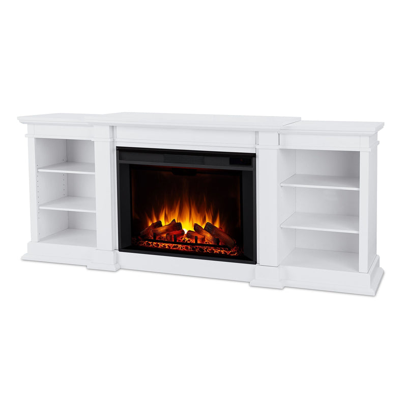 Real Flame Eliot Grand Entertainment VividFlame Media Indoor Electric Fireplace TV Stand, 1500W, Includes Remote Control & Firebox, White K9