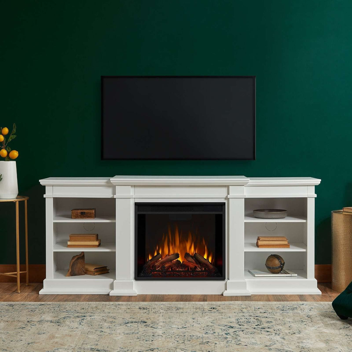 Real Flame Fresno Electric Media Indoor Electric Fireplace TV Stand, 72-in, 1500W, White